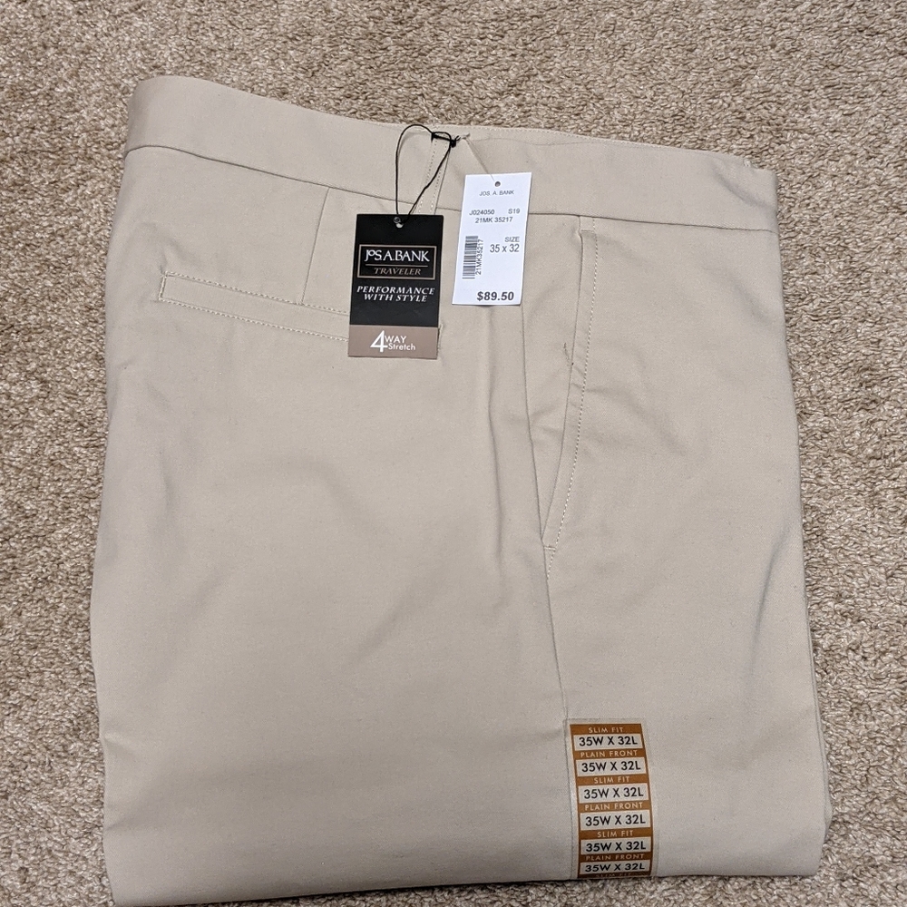JoS. A. Banks, slim fit, flat front, khaki, 35W x 32L